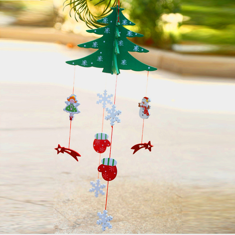 New Hot Sale Wooden Door Hanging Creative Wind Chimes Pendant Five-Pointed Star Small Tree Snowflake Christmas Decorations Wholesale