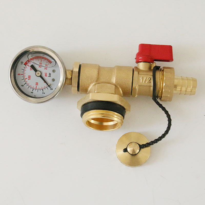 意斯美 分集水器末端全铜三尾件1寸自动排气阀带压力表排水阀