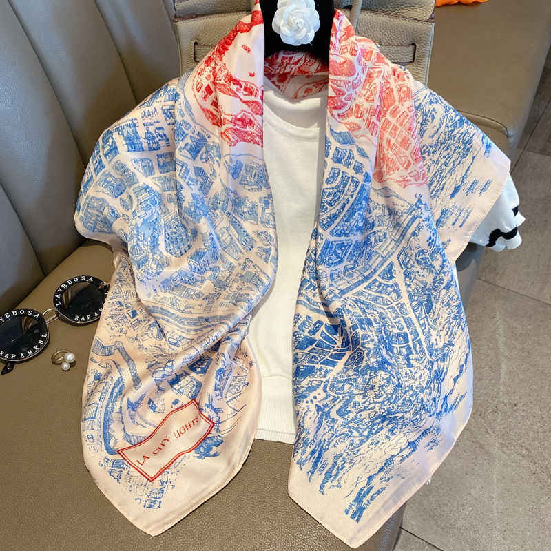 New XINGX Bird Feather Xiuzhi Same Scarf Emulation Silk Scarf Female 90cm Travel Decoration Multi-Purpose Shawl