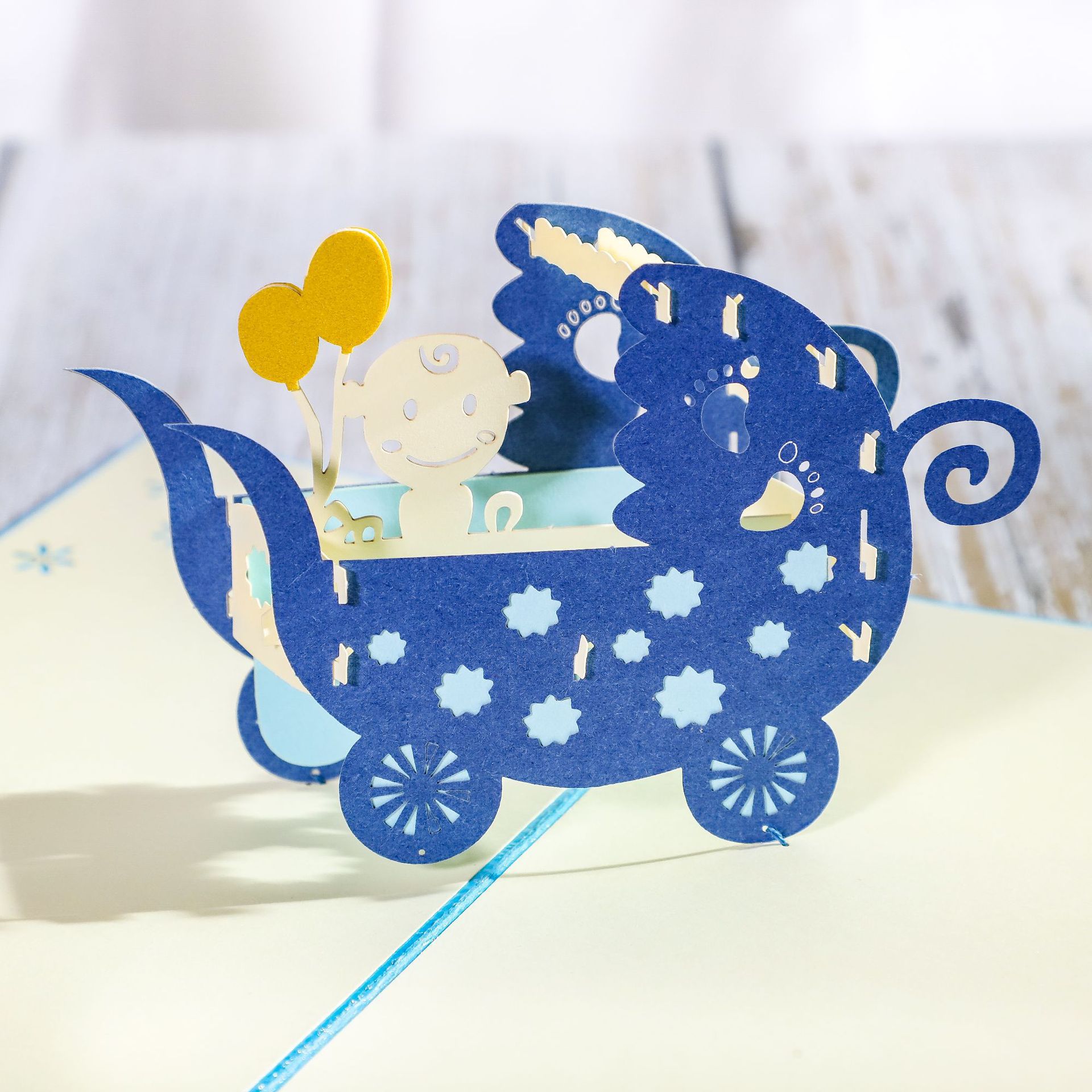 2020可爱宝宝生日贺卡创意3d立体贺卡手工婴儿车立体卡儿童节祝福
