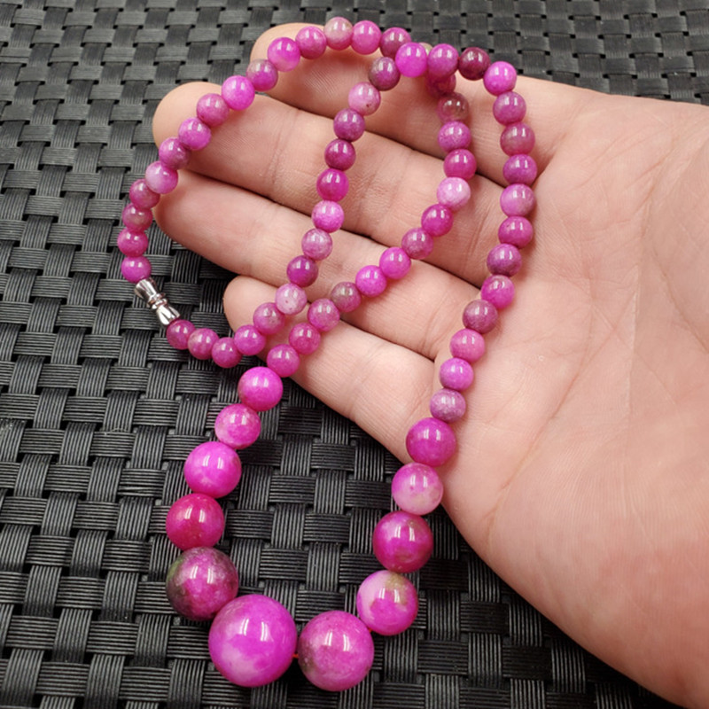 玉石项链桃花玉圆珠项链粉色石英岩玉项链玉石锁骨项链-阿里巴巴