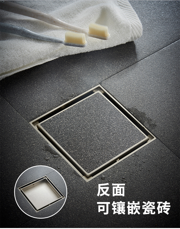 厂家直供防臭地漏淋浴房四方全铜地漏家用厕所厨房隐形铜自封地漏