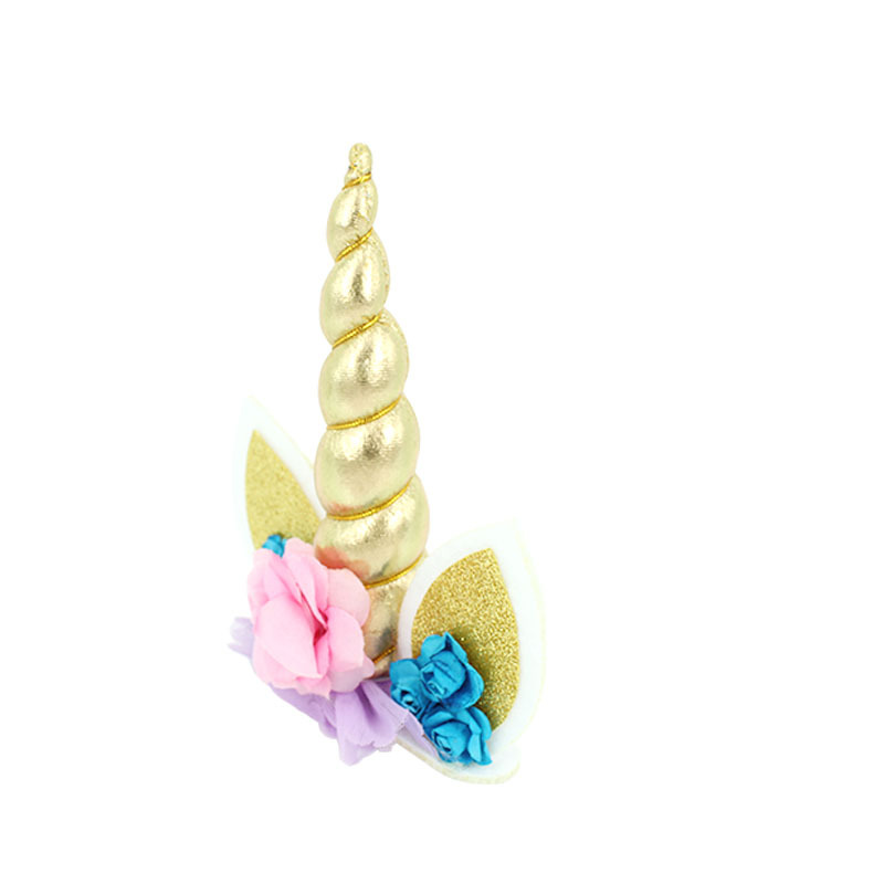 烘焙甜品桌装饰用品生日派对宴会布置 金角独角兽蛋糕插牌