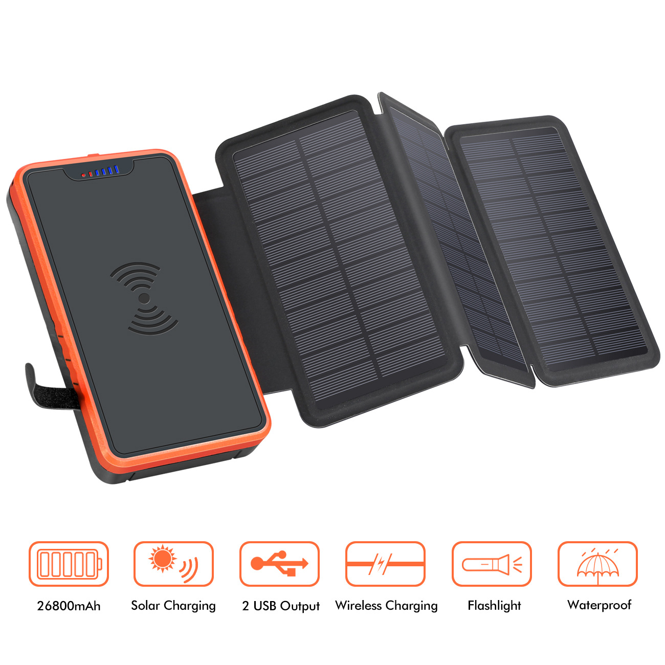 跨境私模折叠式太阳能充电宝20000mah聚合物户外移动电源工厂直销