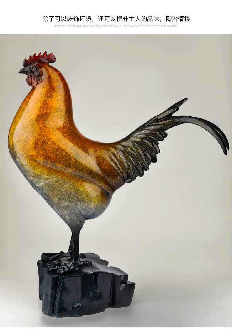 样板间书房书桌现代装饰艺术品办公室客厅公鸡铜雕塑摆件炫关摆件
