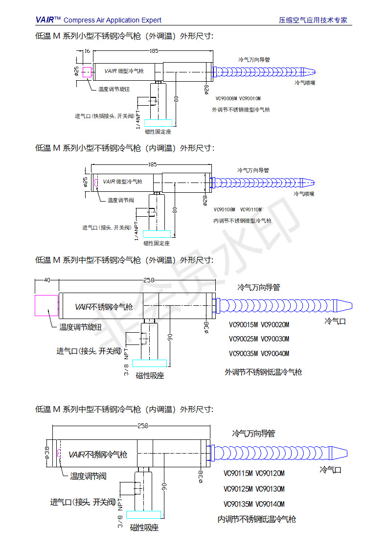 全不锈钢涡流管冷风枪 机械干却削刀具冷却器 压缩空气冷却枪