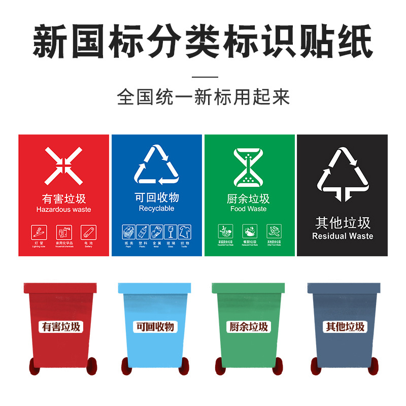 标志贴标签分类垃圾桶不干胶可回收其他干湿垃圾有害易腐厨余贴纸