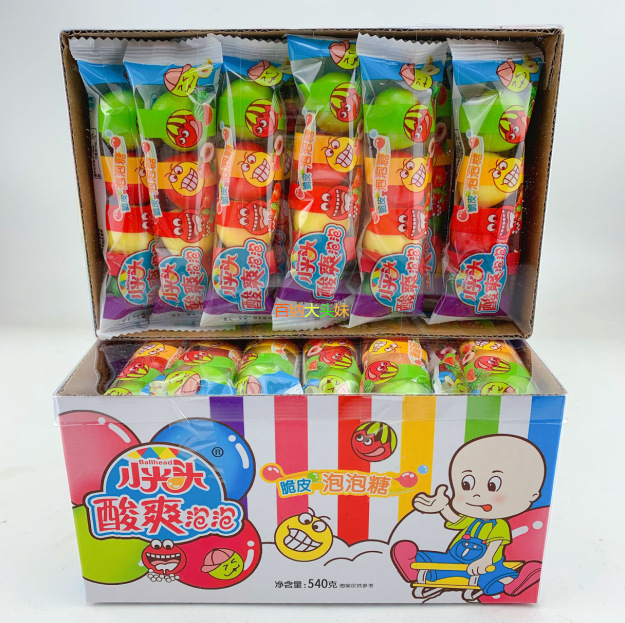 小光头酸爽泡泡糖口香糖脆皮泡泡糖水果味泡泡糖零食1条18g内4粒