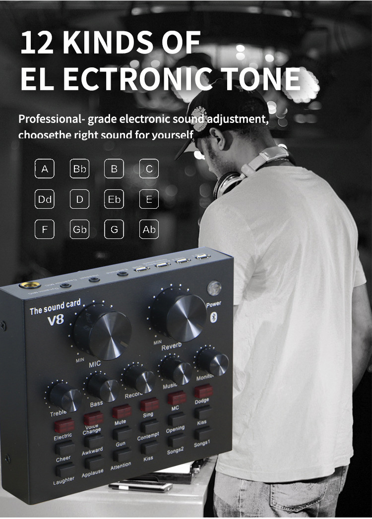 跨境英文版v8声卡双手机声卡手机电脑直播声卡k歌声卡sound card