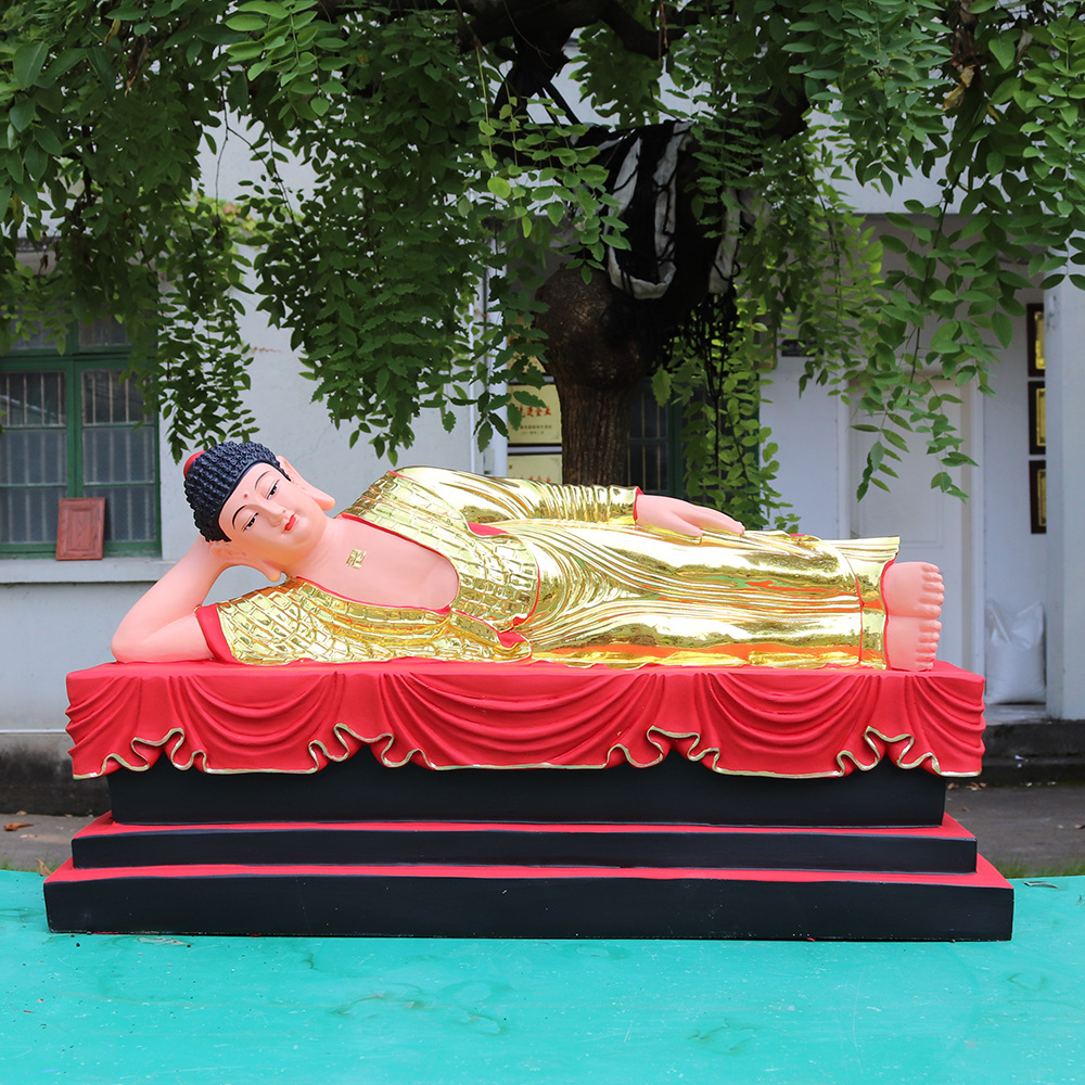 树脂佛像寺庙祠堂摆件批发 鎏金彩绘卧释迦摩尼佛像 卧佛
