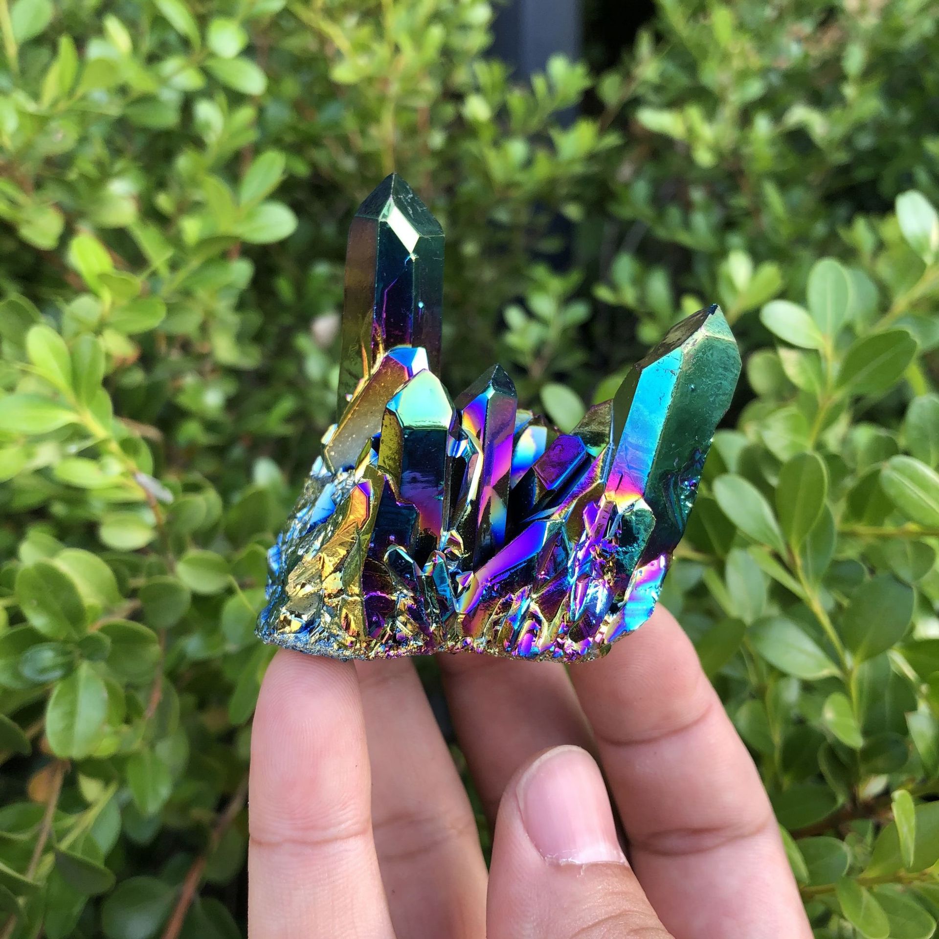 批发 东海天然水晶 电镀七彩虹多彩水晶簇摆件原石晶簇消磁 jcd1