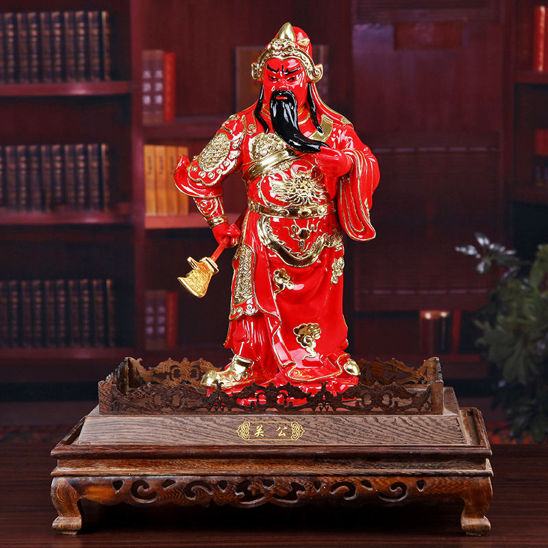 漆线雕红陶瓷镶金箔摆件关公关羽武财神爷关二爷招财开业工艺礼品