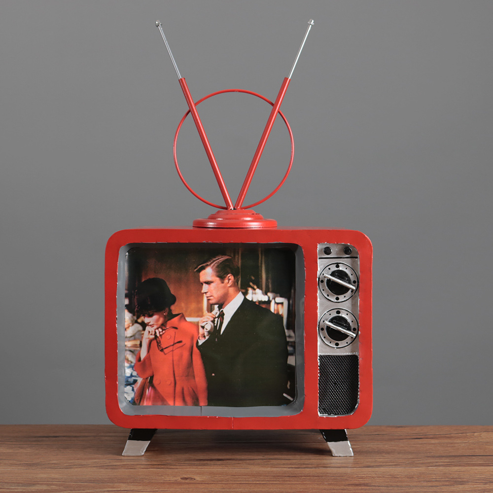 复古怀旧老式铁皮电视机模型摆件拍摄影视酒吧咖啡厅橱窗道具装饰