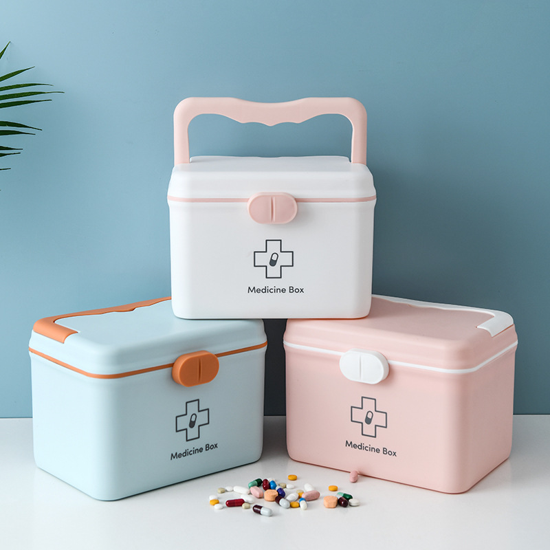 Household Medicine Box Pill Box Storage Family Pack Small Medicine Box Multi-Layer Portable Children First Aid Small Medicine Box Household Wholesale