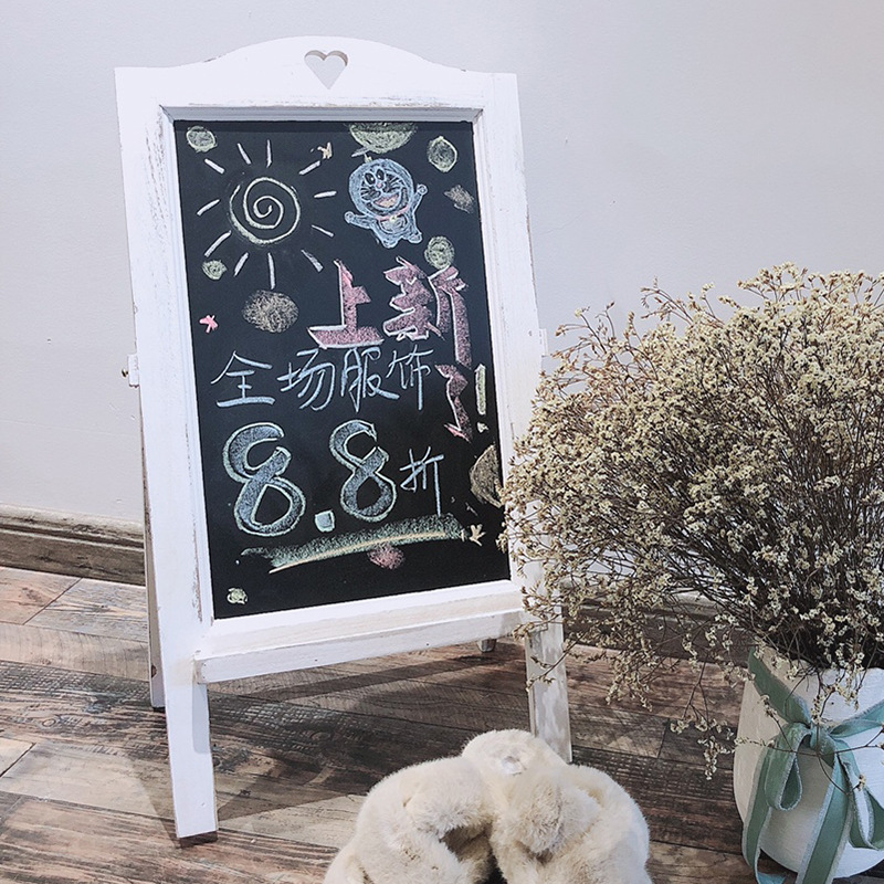 复古做旧实木立式小黑板 商场服装店铺小号支架式广告板带粉笔槽