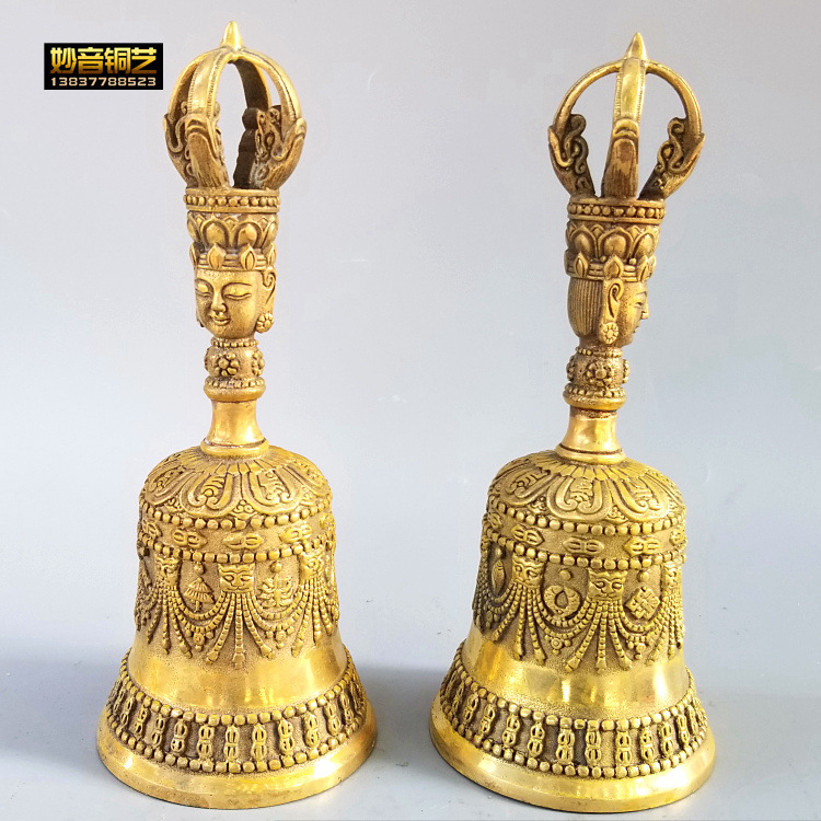妙音铜艺纯铜佛头手摇铃法器铃铛五股九股降魔金刚杵风水铜器摆件