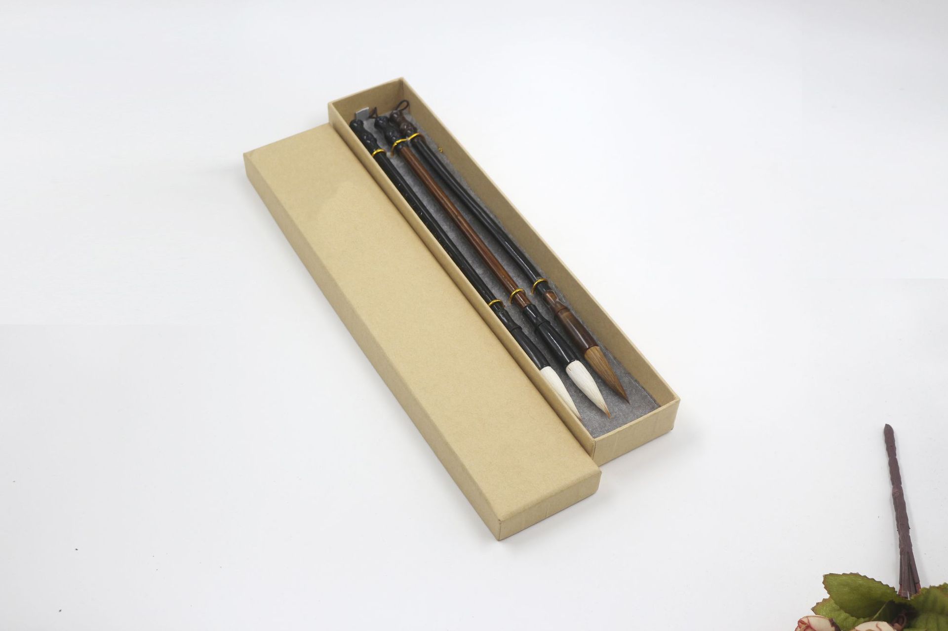 学习文具毛笔盒子三支装空笔盒礼品毛笔包装盒纸质文具盒