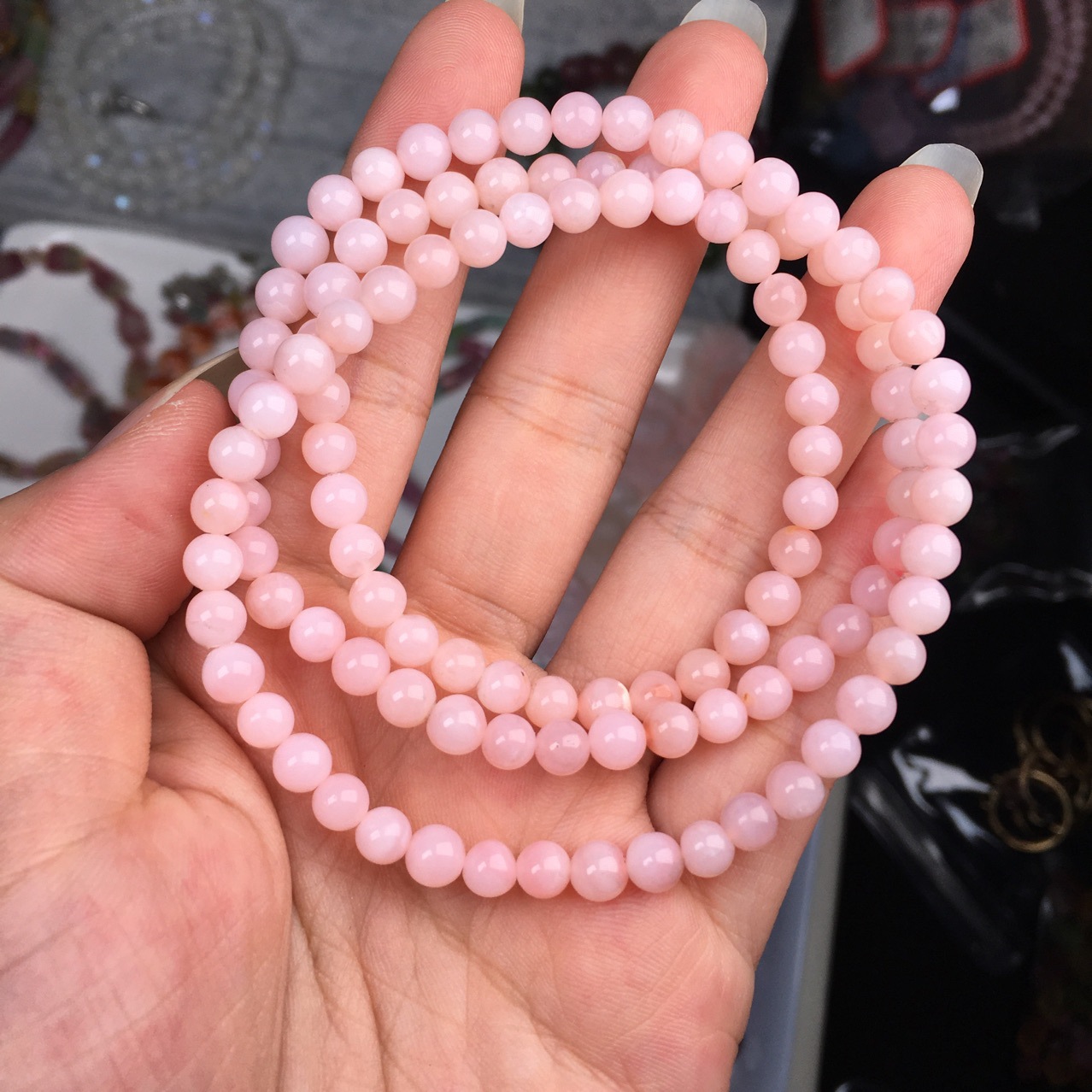 惠子珠宝天然粉澳宝三圈手链蛋白石粉嫩清新