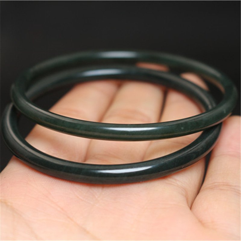 新疆和田玉青玉叮当镯细圆条手镯玉石响镯墨绿色玉镯子批发