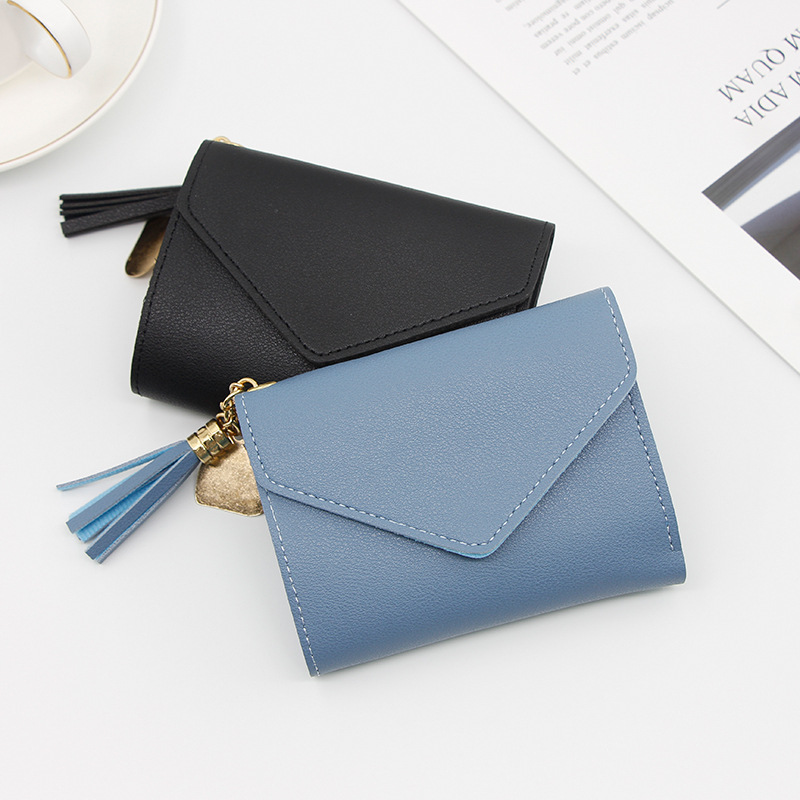 New Fashion Ladies Wallet Short Small Three Fold Simple Tassel Clutch Wallet Card Holder Coin Purse Clutch