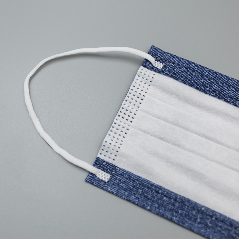 现货批发水刺布牛仔色mask彩色印花含熔喷成人一次性三层防护口罩