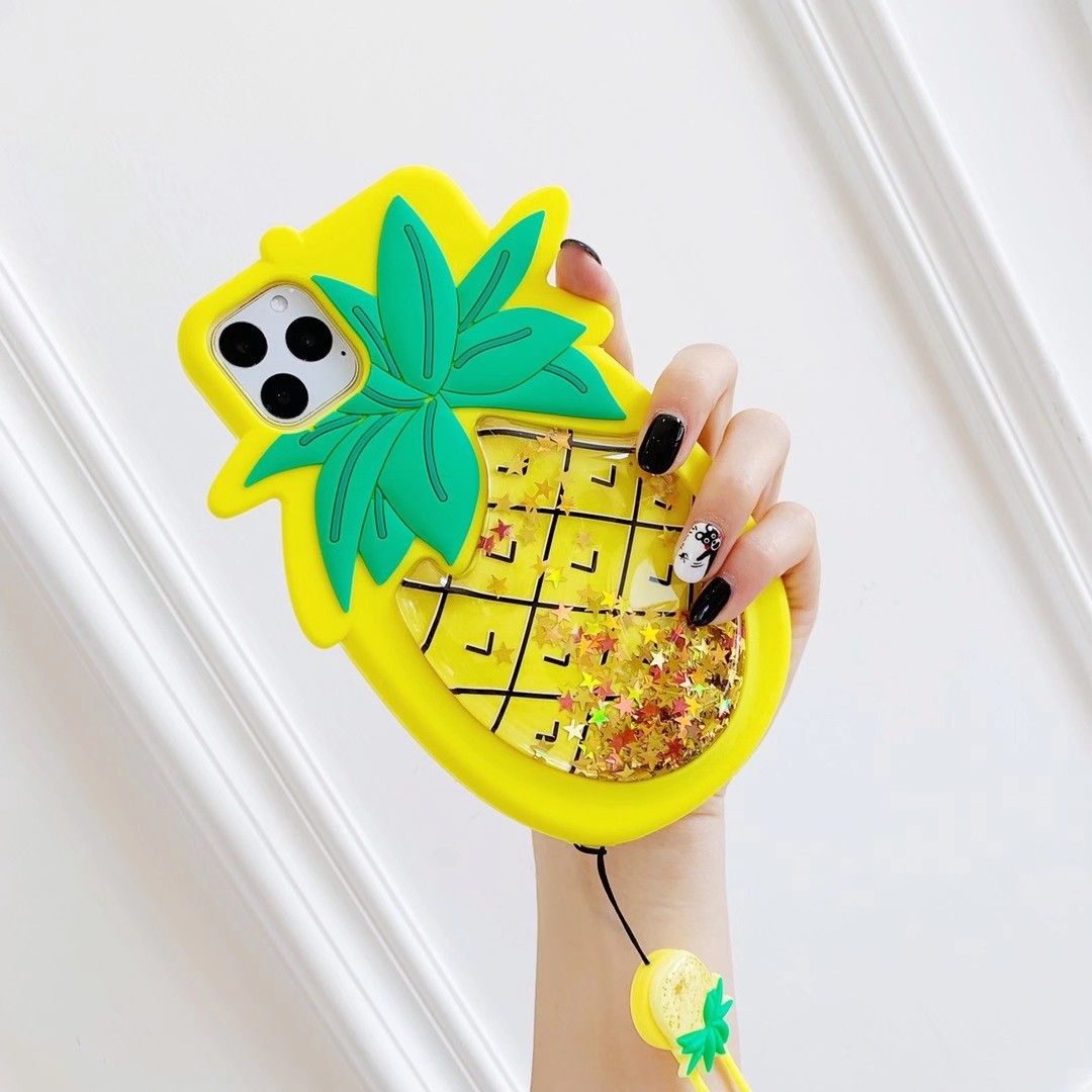 立体菠萝手机壳iphone12流沙promax硅胶防摔8 plus全软挂绳适用