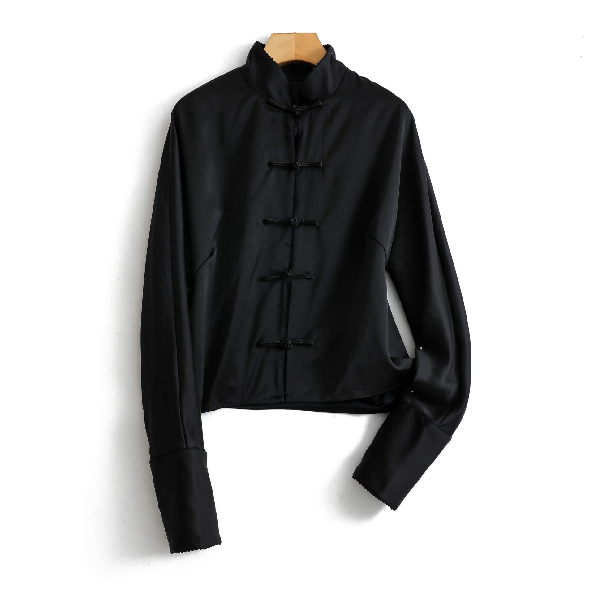 妙生莲2020秋醋酸缎面中式对襟短款外套国风盘扣上衣长袖复古衬衫