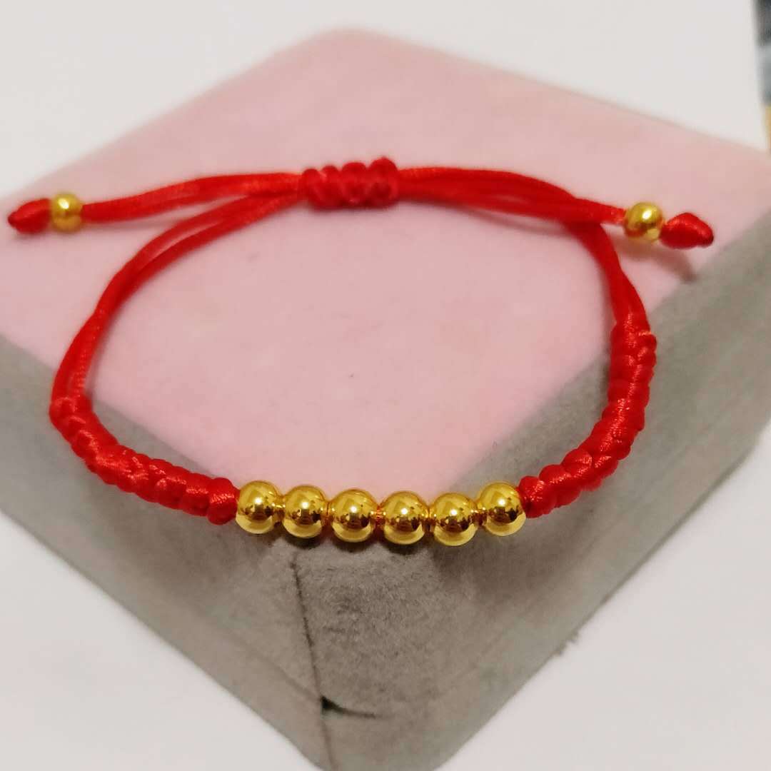 爆款仿金小金珠手编绳戒指女 时尚简洁手链女金珠豆豆女士脚链