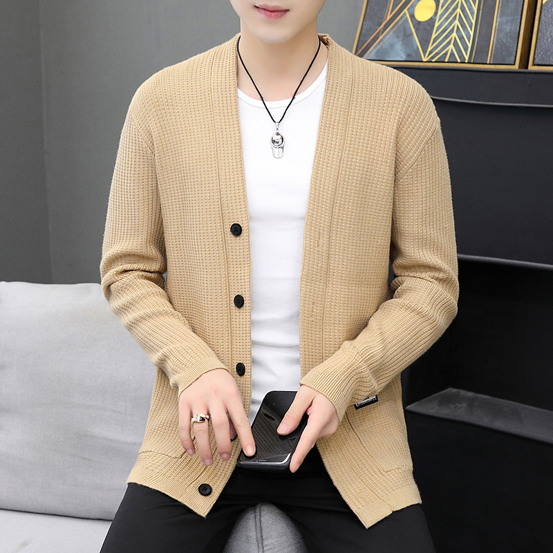 2022春秋新款针织开衫男士毛衣纯色休闲日系潮流宽松学生线衣外套