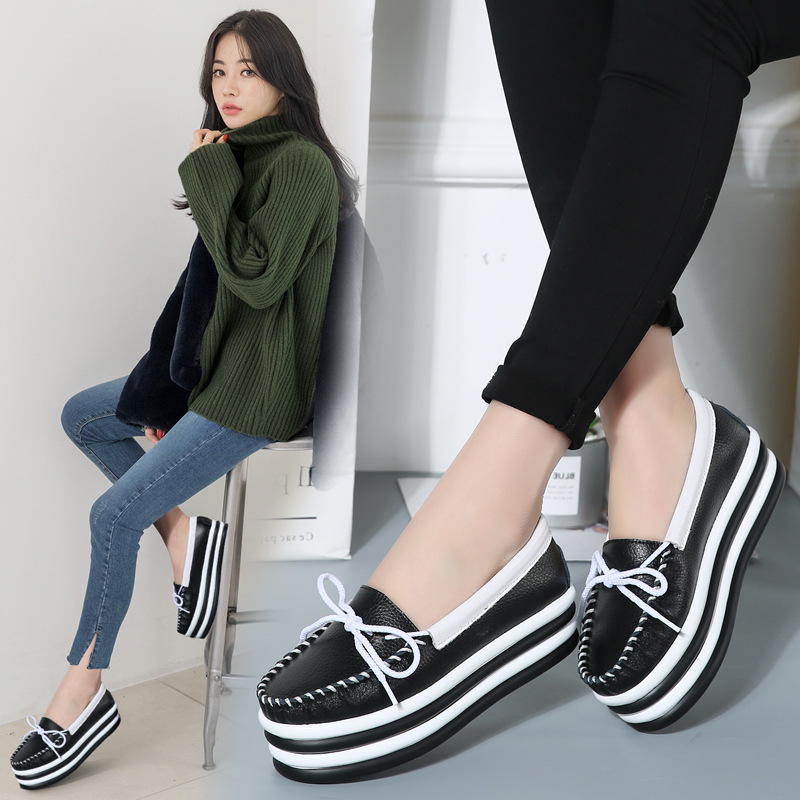 秋冬新款厚底松糕鞋女时尚内增高小白鞋休闲女鞋女式户外单鞋