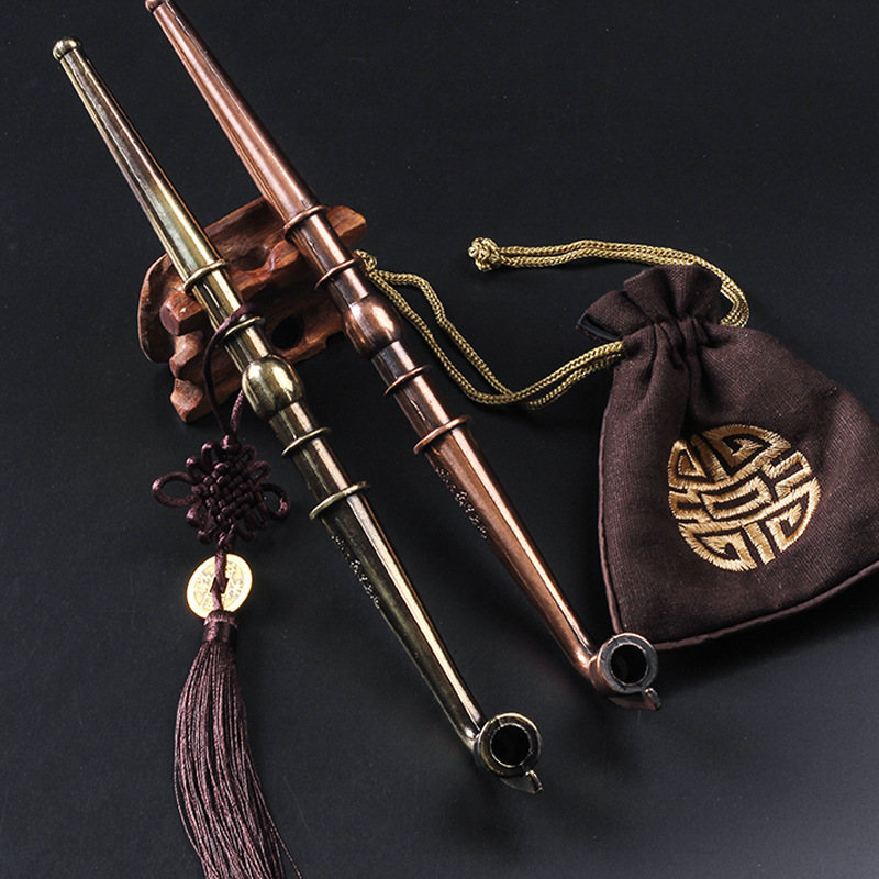 旱烟斗烟杆老式手工复古 烟锅子旱烟斗雕龙旱烟杆铜长