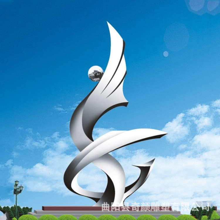 大型不锈钢抽象雕塑城市户外金属标志性建筑创意凤凰拉丝雕塑摆件
