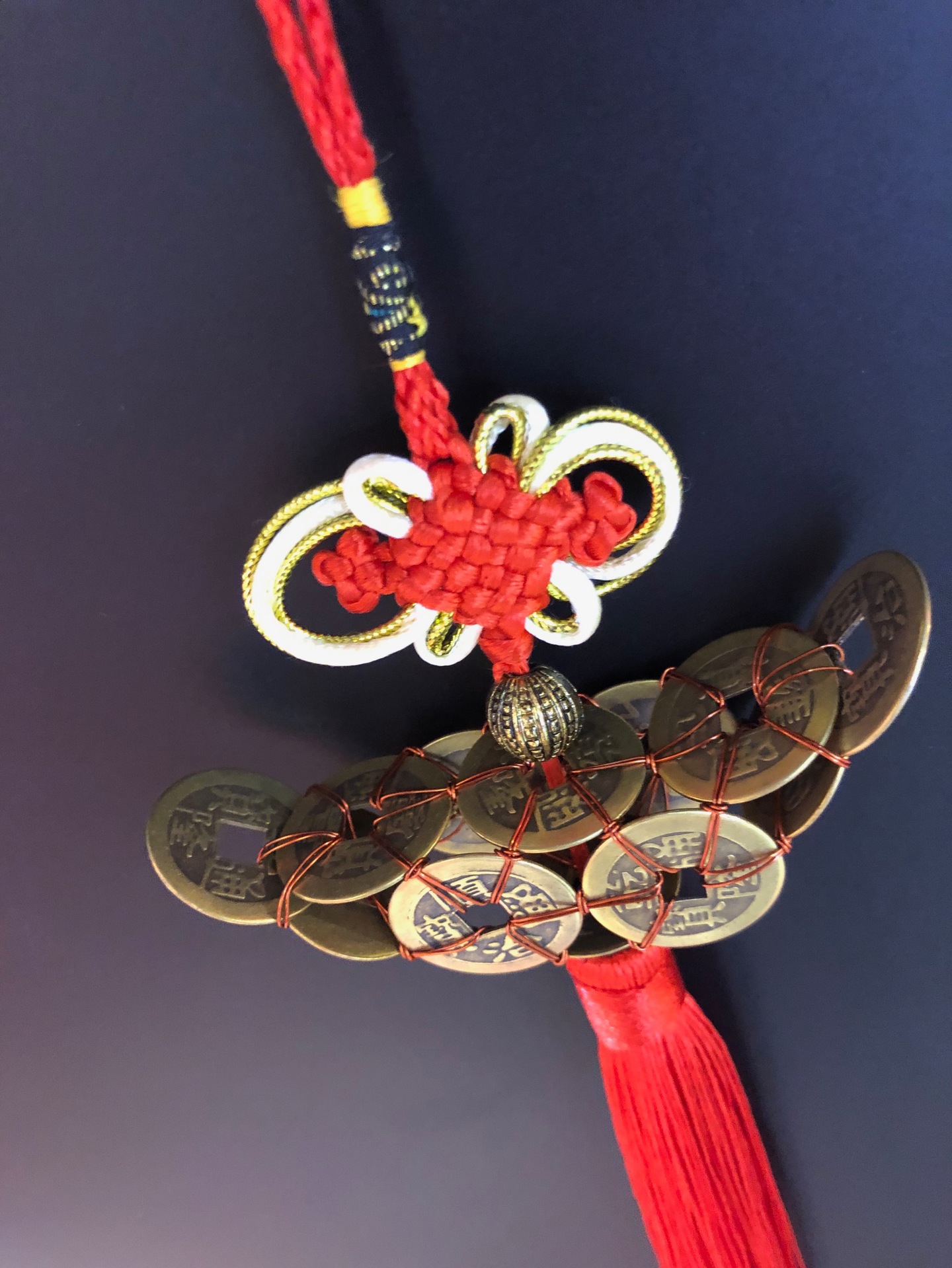 批发手工编织纯铜十帝钱路路通铜钱球元宝中国结汽车挂件