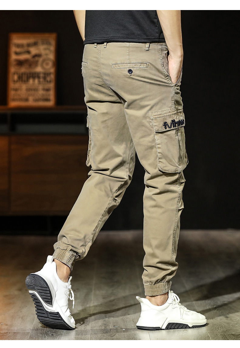 男秋冬个性刺绣美式工装裤韩版时尚多袋束脚裤青年户外宽松作训裤