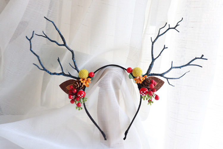 森系鹿角头饰发箍圣诞节礼物发饰可爱新娘拍照写真饰品麋鹿头箍