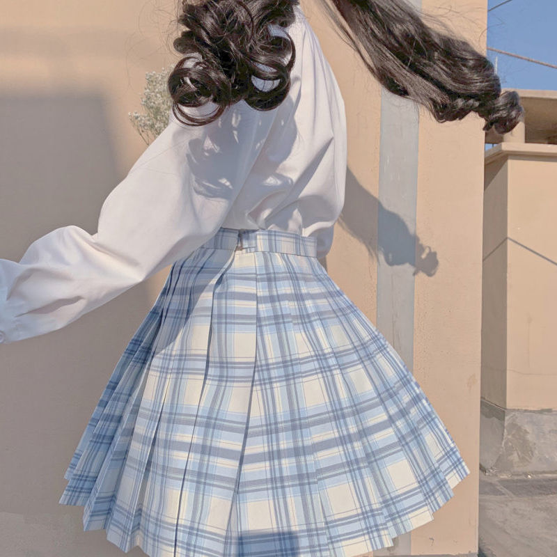 不死川jk日系制服格纹百褶裙轮褶定位线暗袋学生西式制服格裙套装