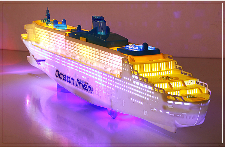 轮船模型电动万向游轮带灯光音乐儿童玩具地摊货批发