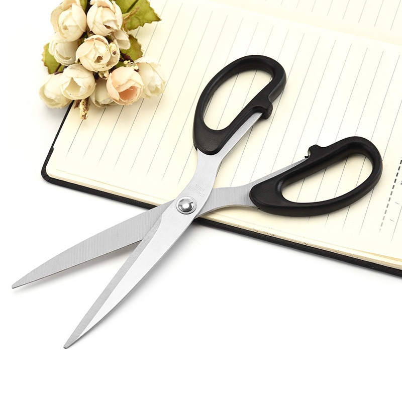 Stainless Steel Office Scissors Large Mouth Single Office Stationery Scissors Black Household Scissors Plastic Handle Scissors for Students