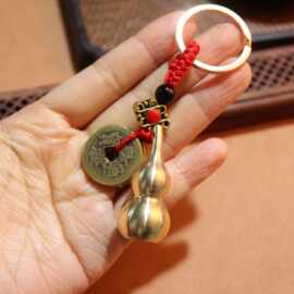 黄铜葫芦钥匙扣五帝钱纯铜汽车车挂福运个性小铜器小饰品批发货源