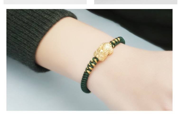 纯银加厚镀金不易褪色貔貅皮丘原创设计定制手工编绳红绳情侣手绳