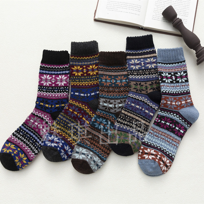 20新品袜子 亚马逊跨境爆款秋冬季女士羊毛袜外贸中筒民族风女袜