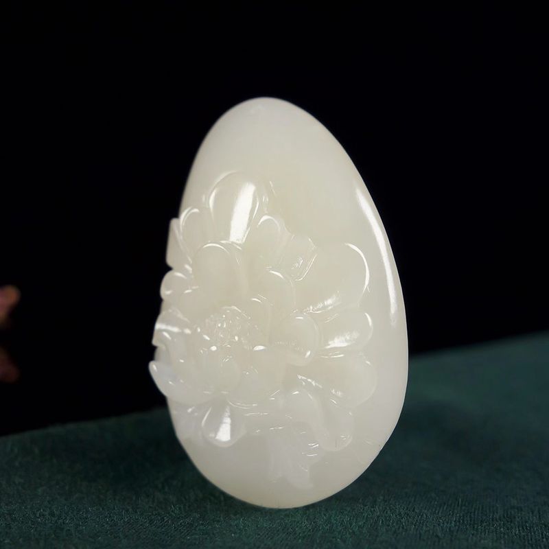 温润斋天然和田玉青海料藕粉色玉石牡丹花挂件玉器花开富贵吊坠