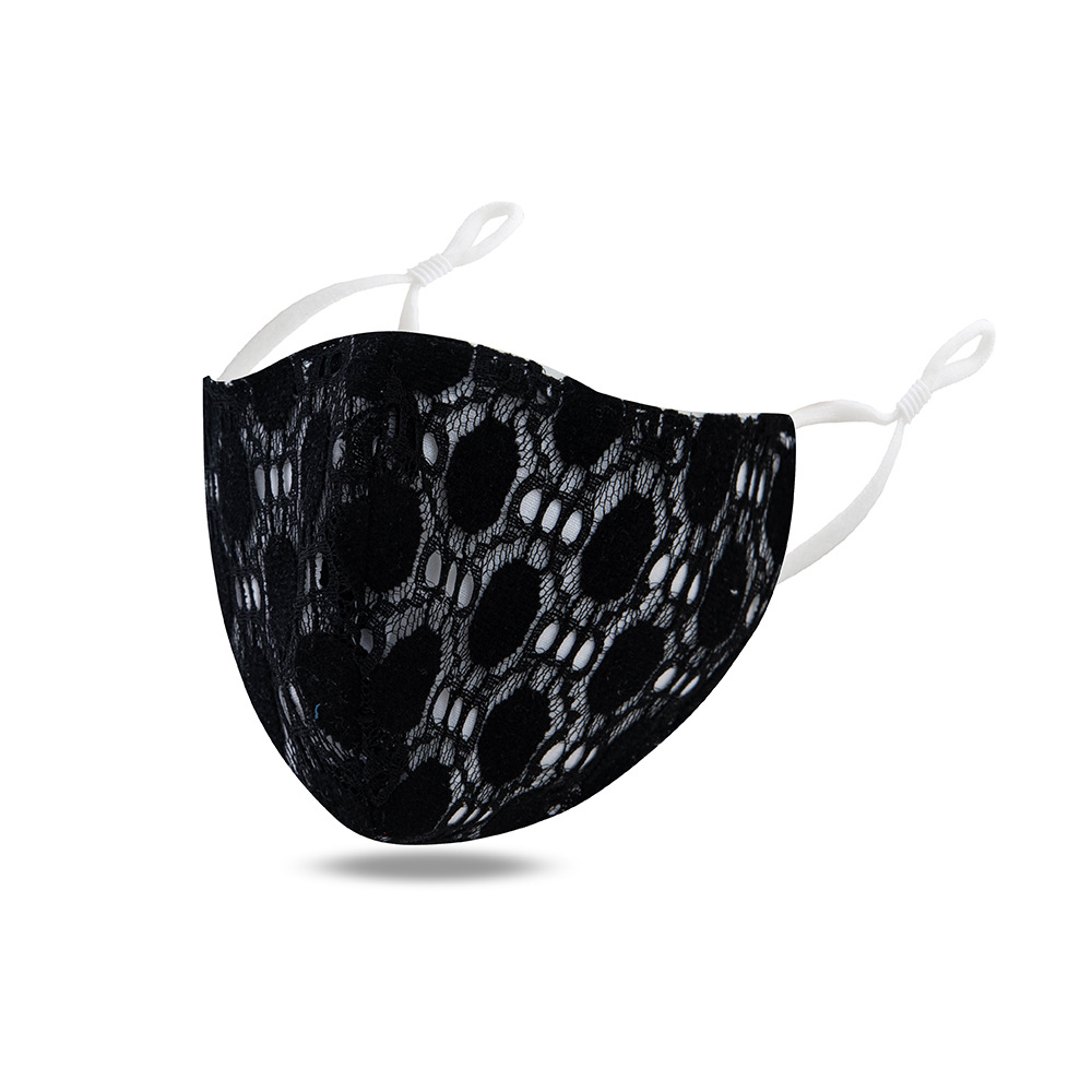 跨境成人时尚韩版黑色蕾丝花纹防晒布口罩防尘透气立体可调节定制