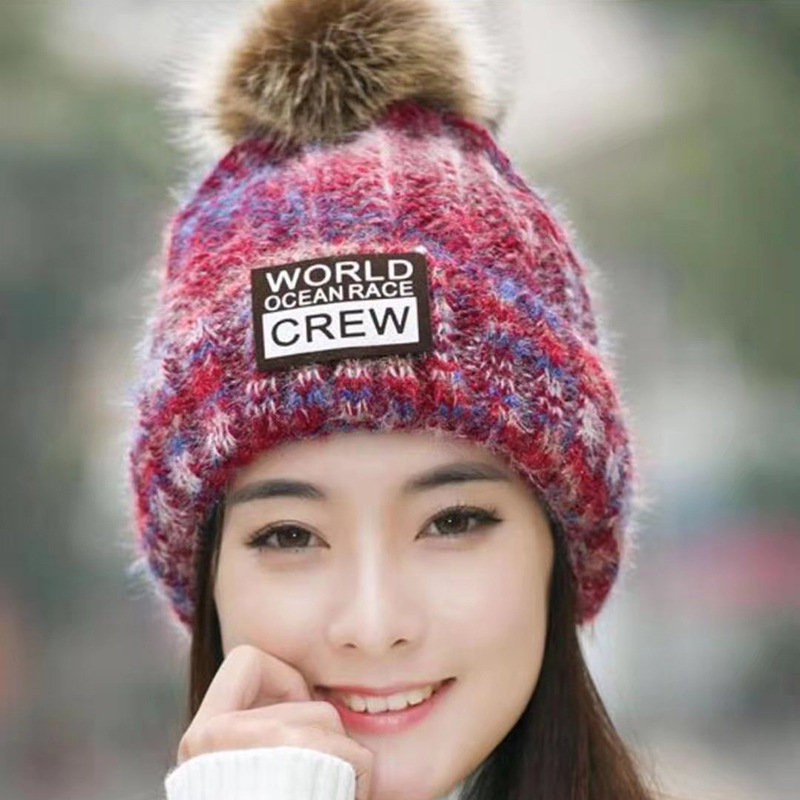 Cross-Border Wholesale Winter Hat Female Student Woolen Cap Fashion Trendy Outdoor Fleece Lined Padded Warm Keeping Knitted Hat Female