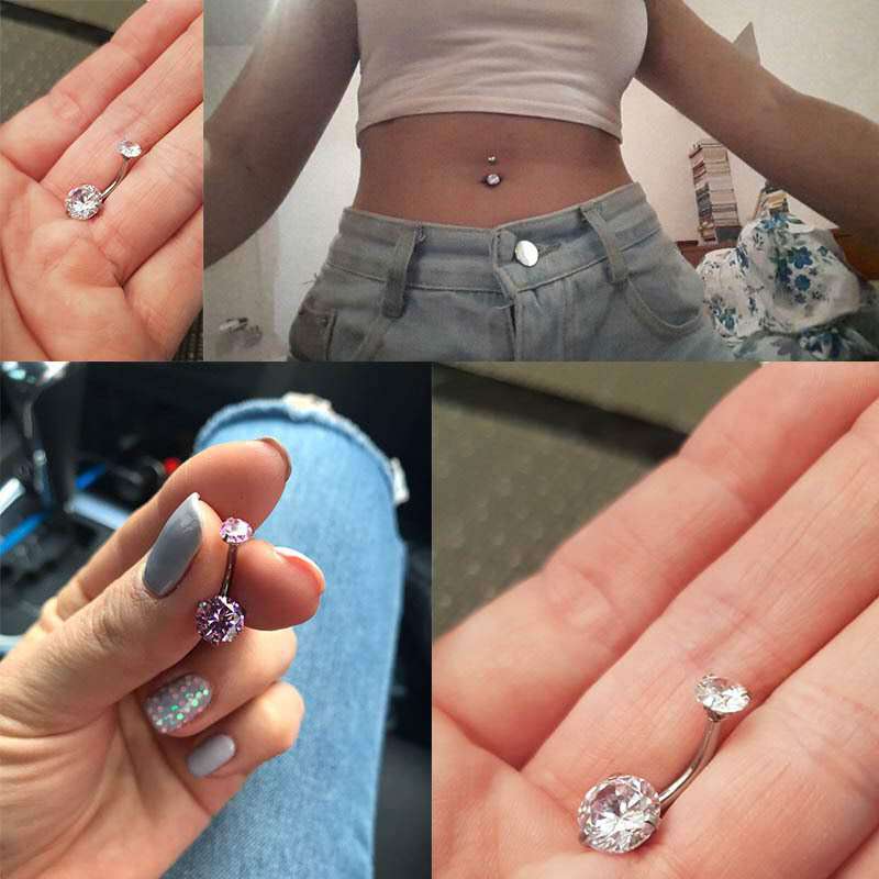 厂家直销圆形双头8mm锆石穿刺肚脐环不锈钢脐钉饰品可出口