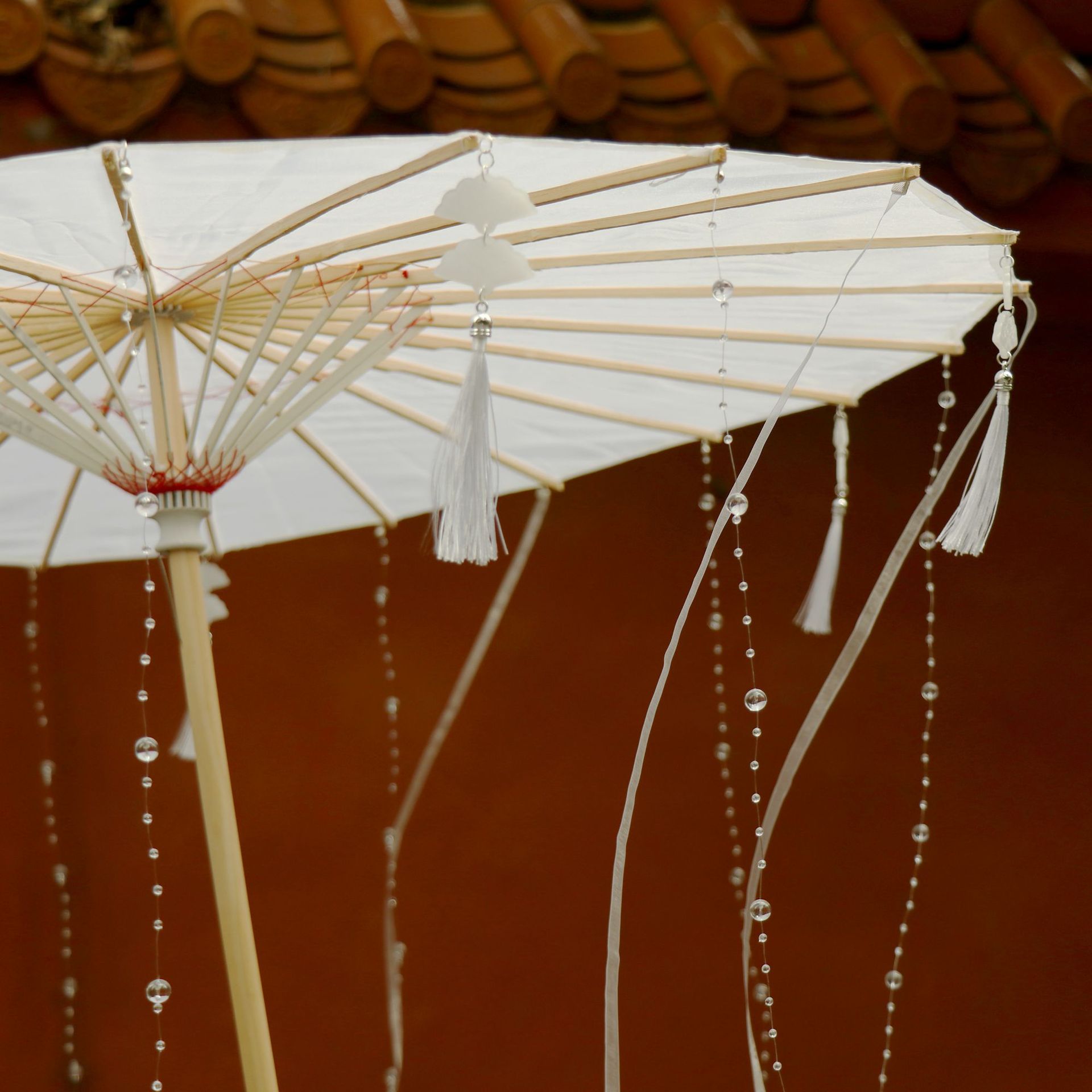 贰玥新品汉服绸布伞古装道具飘带伞花朵流苏舞蹈装饰【雨露花露】