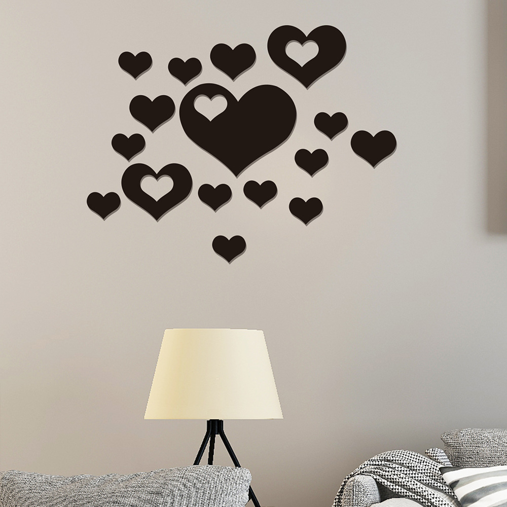 亚克力墙贴简约爱心组合客厅玄关装饰镜子贴跨境亚马逊宏彦ykl627