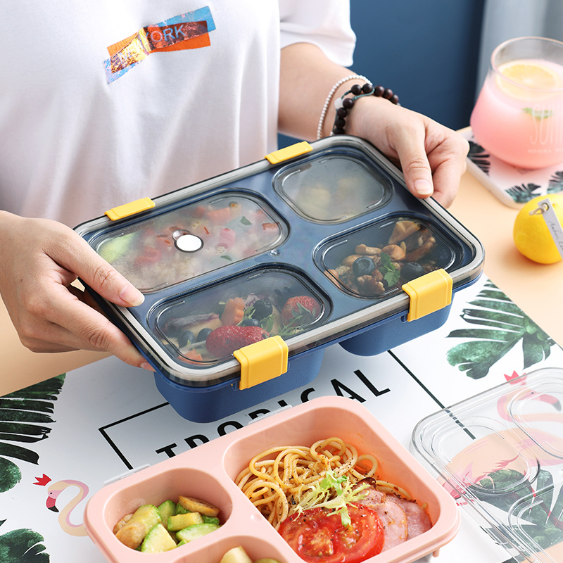 New Non-Odor Compartment Sealed Lunch Box Microwave Lunch Box Student Bento Box Plastic Free Spoon for Work