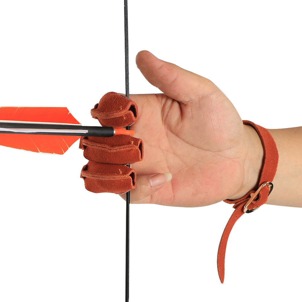 huwairen反曲传统弓箭射箭射击护具体育比赛用品翻毛皮三指护指