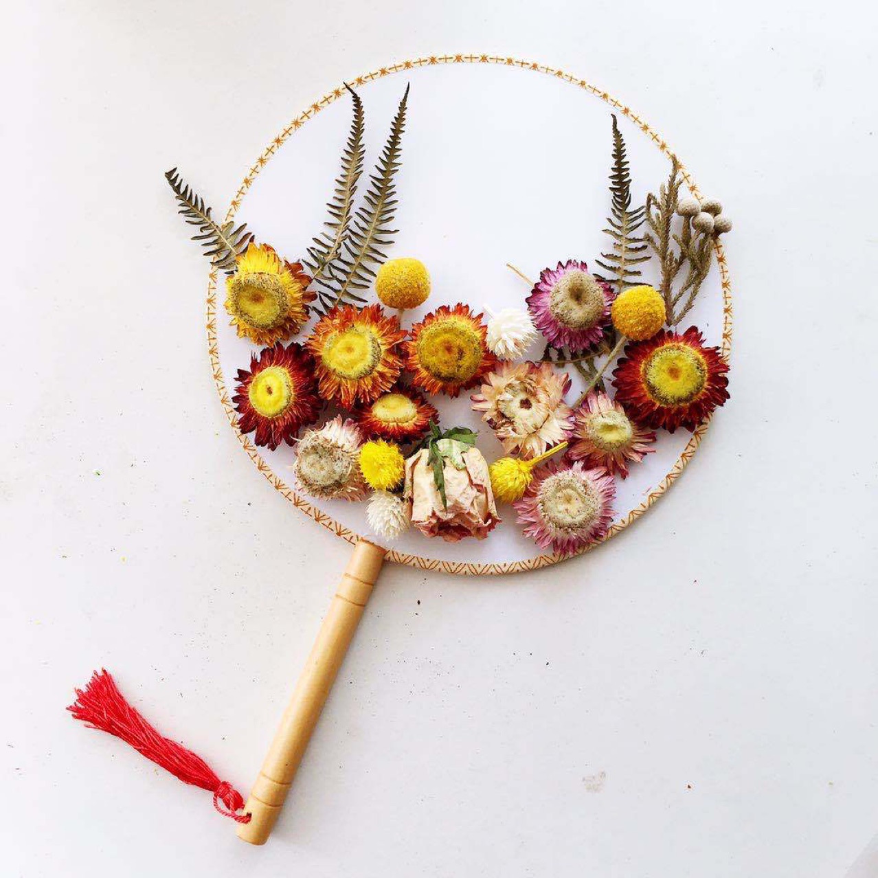 创意团扇干花 diy创意手做干花树叶制作材料包 暖场活动亲子活动